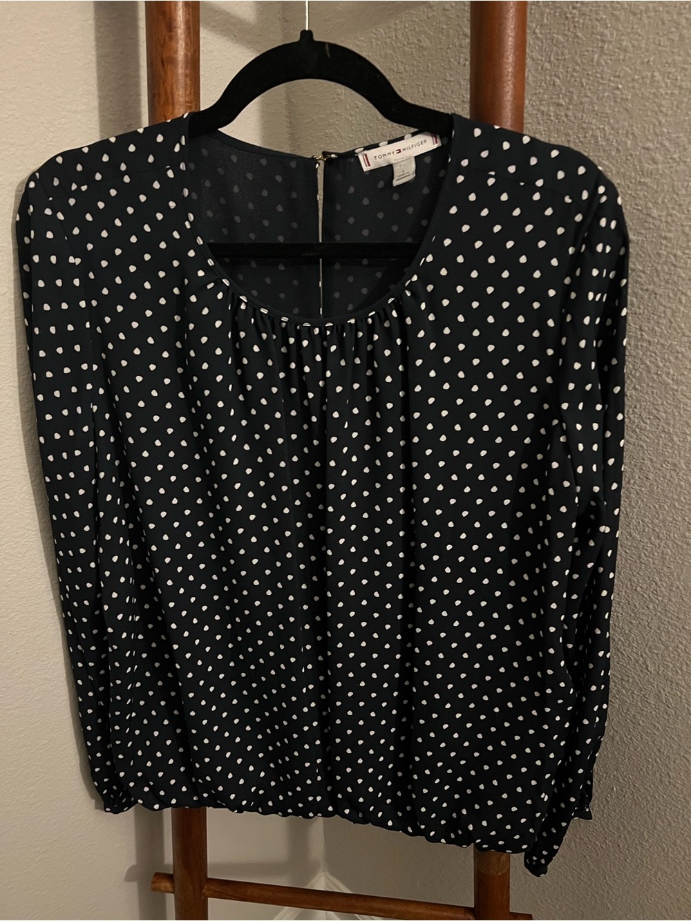 Tommy Hilfiger Navy & White Polka Dot Long-Sleeve Blouse